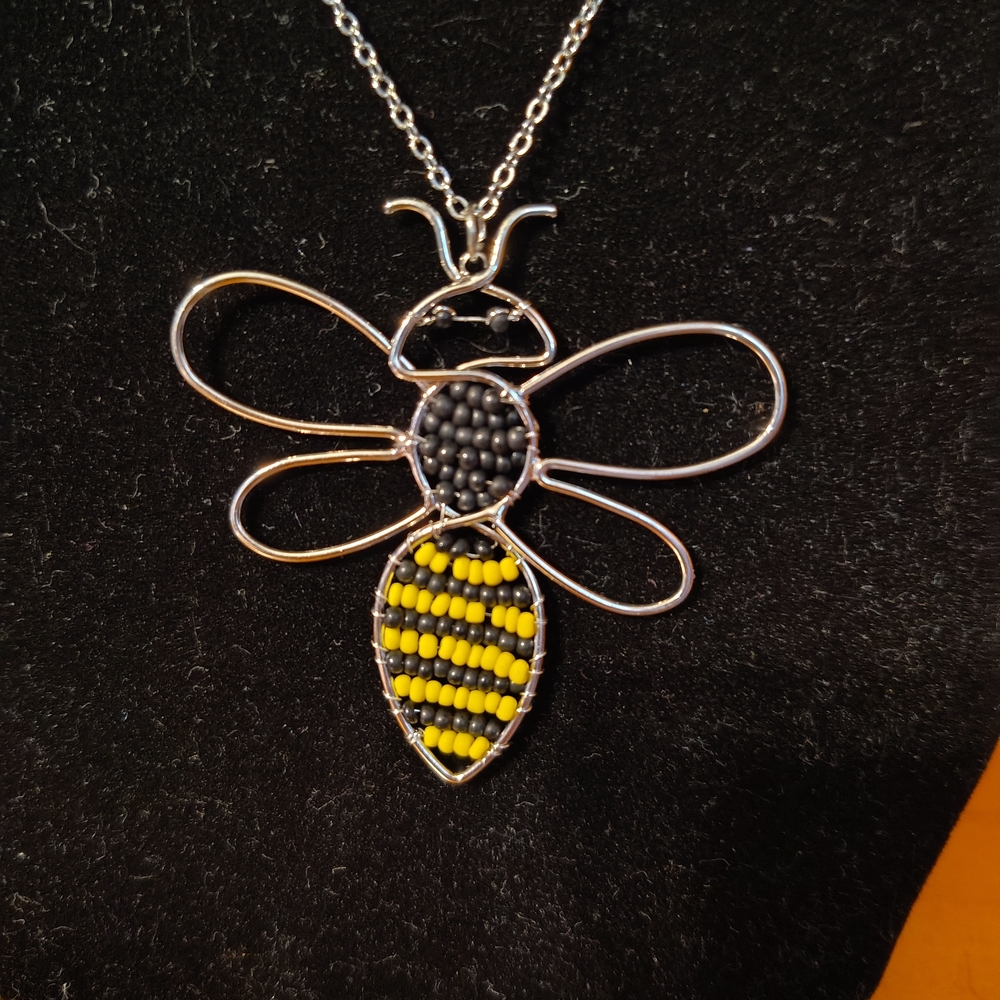 Hobby Lobby Silver Bee Necklace with Yellow Beads